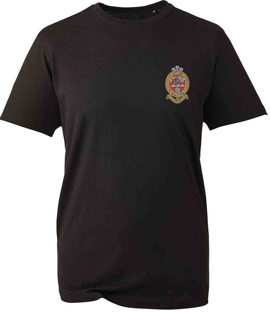 The Princess of Wales's Royal Regiment T-Shirt, organic cotton, embroidered emblem, black, veteran apparel.