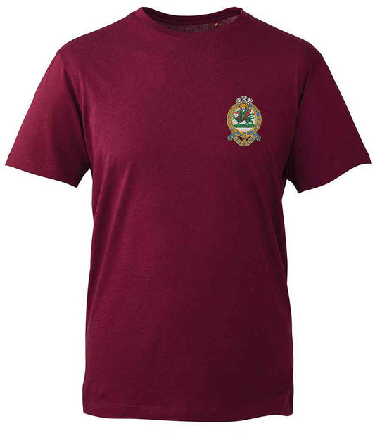 Queens Regiment T-Shirt in maroon, 100% organic cotton, lightweight and durable.