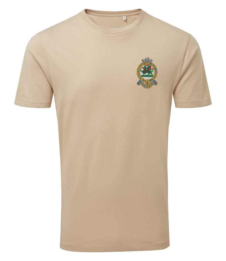 Queens Regiment T-Shirt with embroidered emblem, made from 100% organic cotton, lightweight at 145gsm.