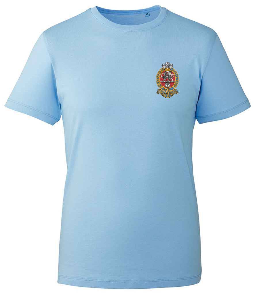 The Princess of Wales's Royal Regiment T-Shirt, blue, embroidered emblem, 100% organic cotton.