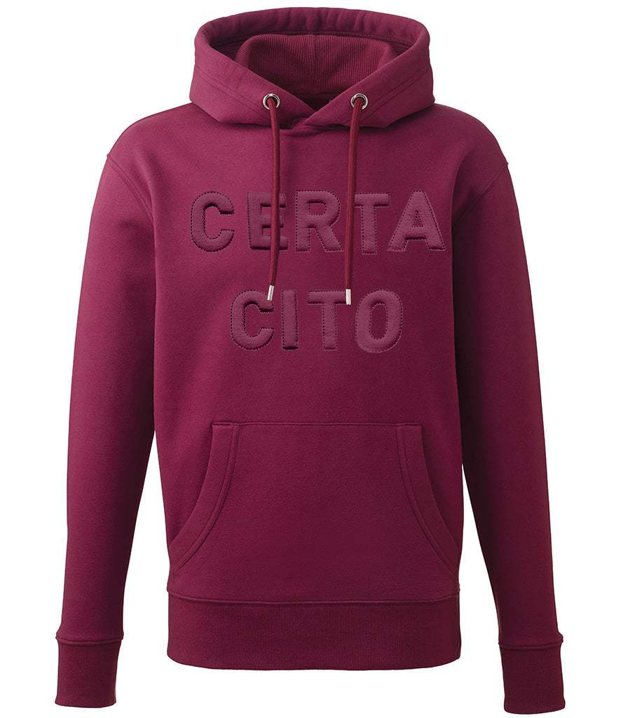 Maroon Royal Signals hoodie with "Certa Cito" 3D puff embroidery.