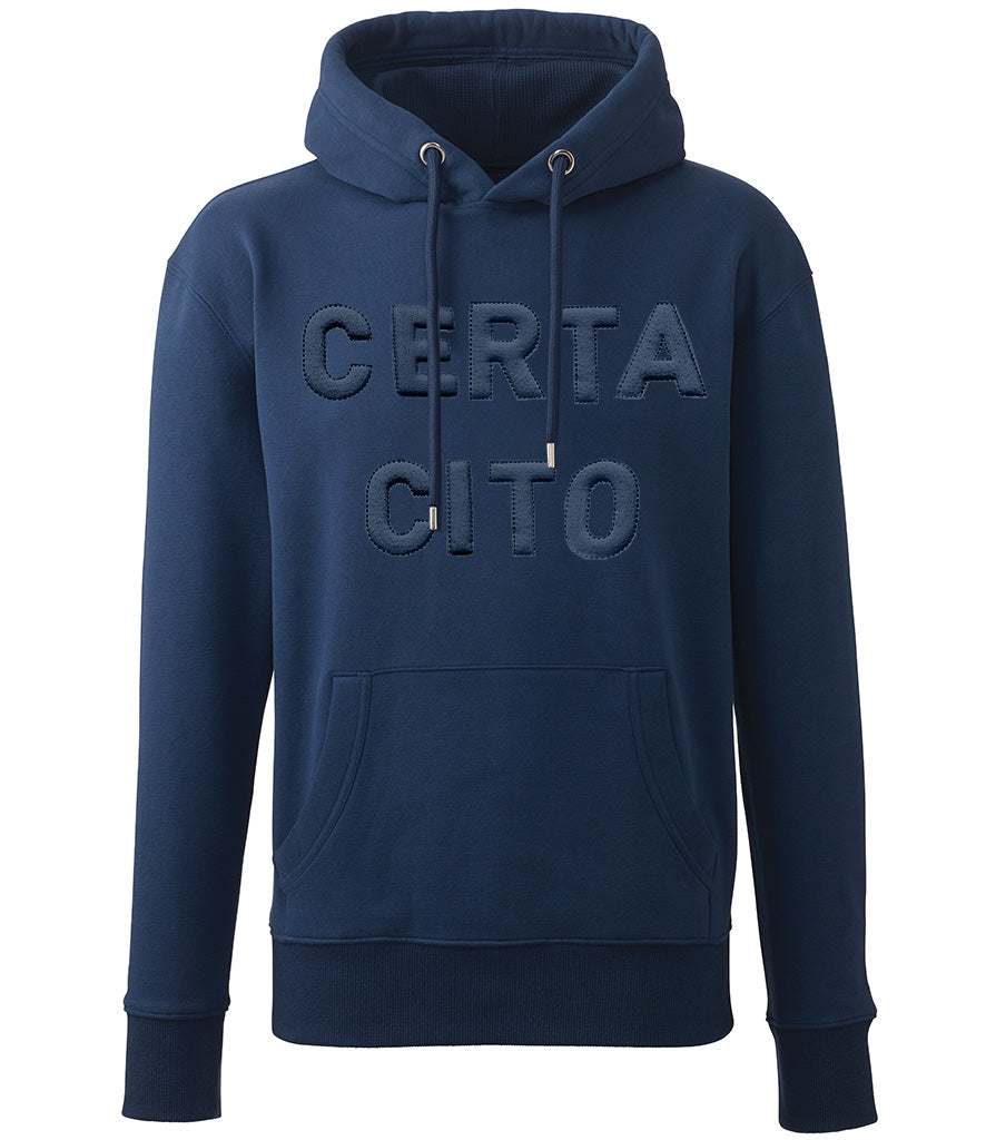 Royal Signals Hoodie with CERTA CITO 3D Embroidered Motto in Navy Blue