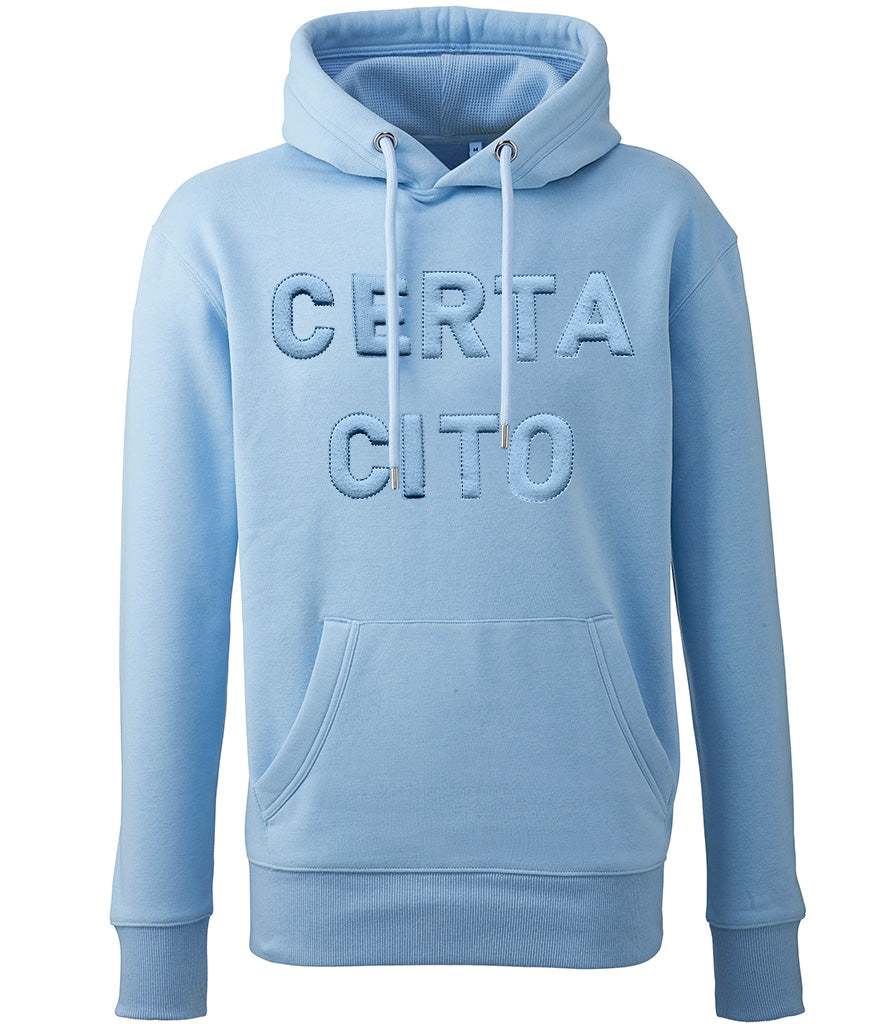 Royal Signals Hoodie in sky blue with "CERTA CITO" 3D puff embroidery.