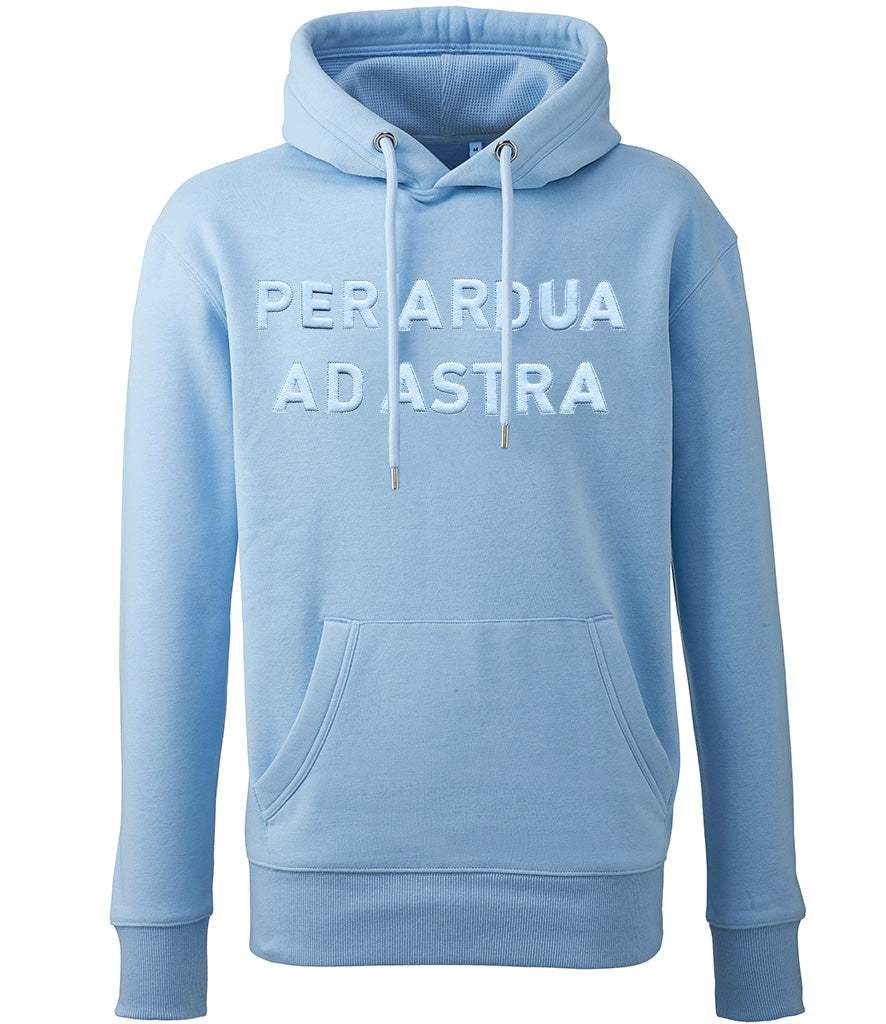 Per Ardua Ad Astra 3D Puff Embroidered Royal Air force Hoodie in Sky Blue with Front Pouch Pocket.