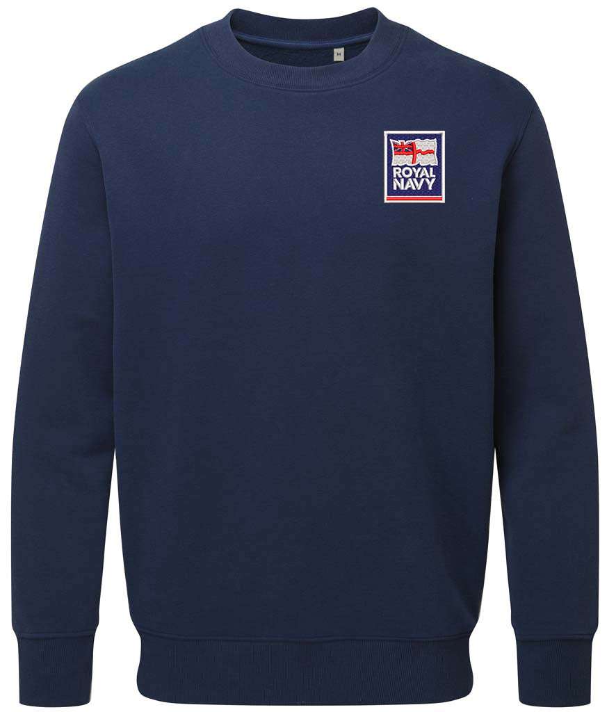 Royal Navy Veterans Sweatshirt with official badge, 80% cotton, 20% polyester, durable and stylish.