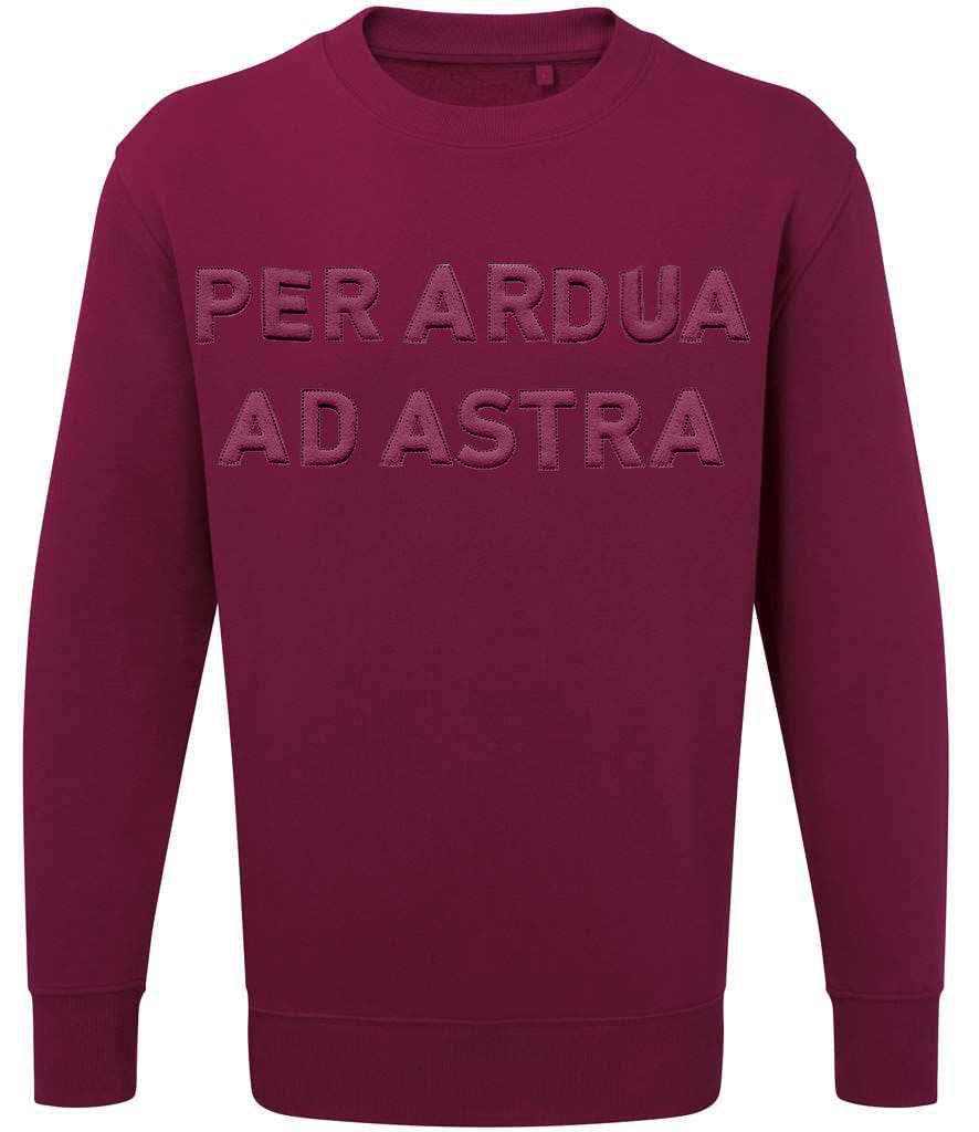 Royal Air Force sweatshirt with "Per Ardua Ad Astra" 3D puff embroidery in burgundy.