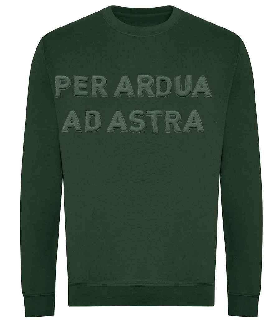 Royal Air Force sweatshirt with "Per Ardua Ad Astra" 3D puff embroidery in dark green.