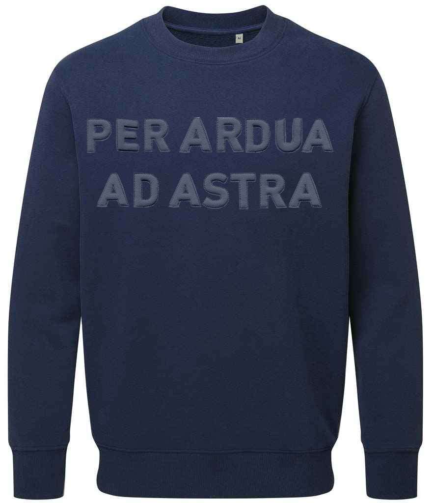 Royal Air Force sweatshirt with "Per Ardua Ad Astra" 3D puff embroidery in navy blue.