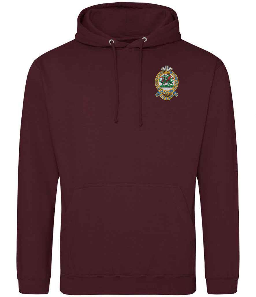 Queens Regiment embroidered hoodie, premium cotton-polyester blend, durable design, military pride apparel.