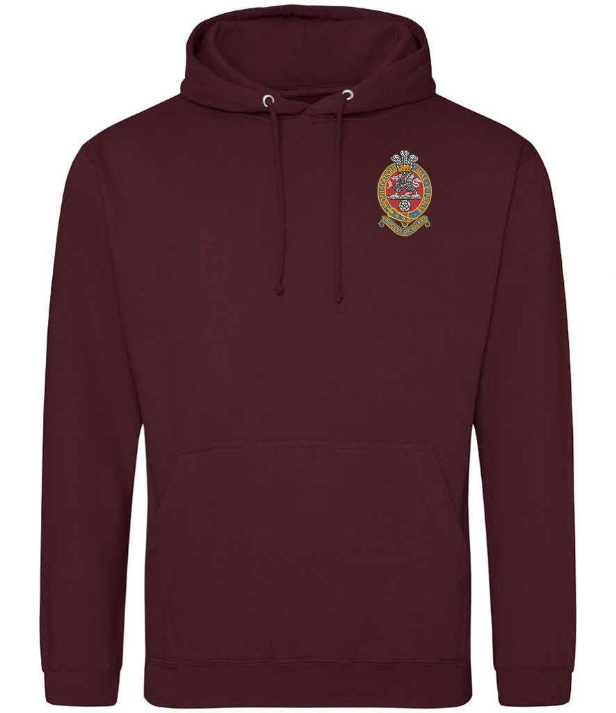 Royal Regiment hoodie with emblem, 80% cotton, 20% polyester, durable design.