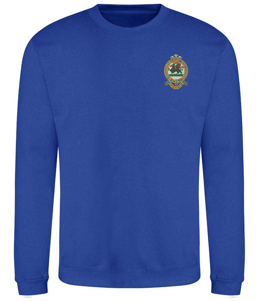 Queens Regiment Sweatshirt with embroidered emblem, featuring drop-shoulder design and ribbed cuffs.