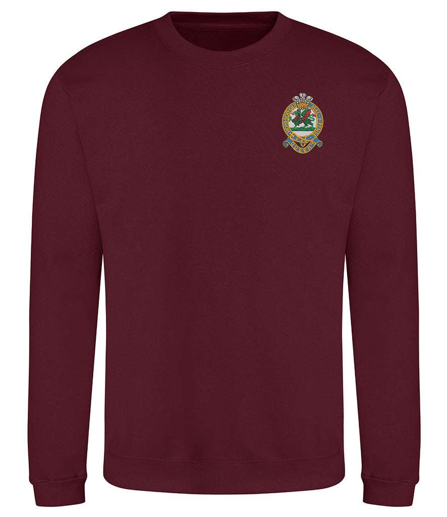 Queens Regiment Sweatshirt with embroidered emblem, durable cotton-polyester blend, cozy drop-shoulder design.