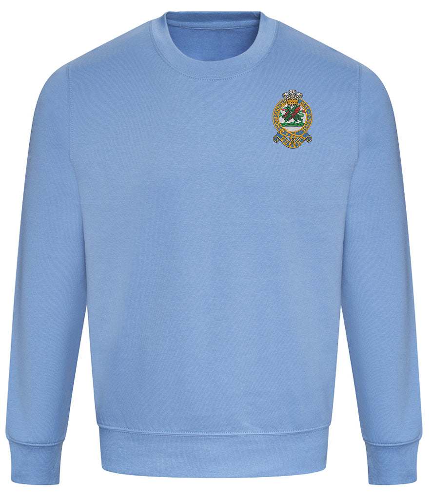 Queens Regiment Sweatshirt with embroidered emblem, cotton-polyester blend, blue color.