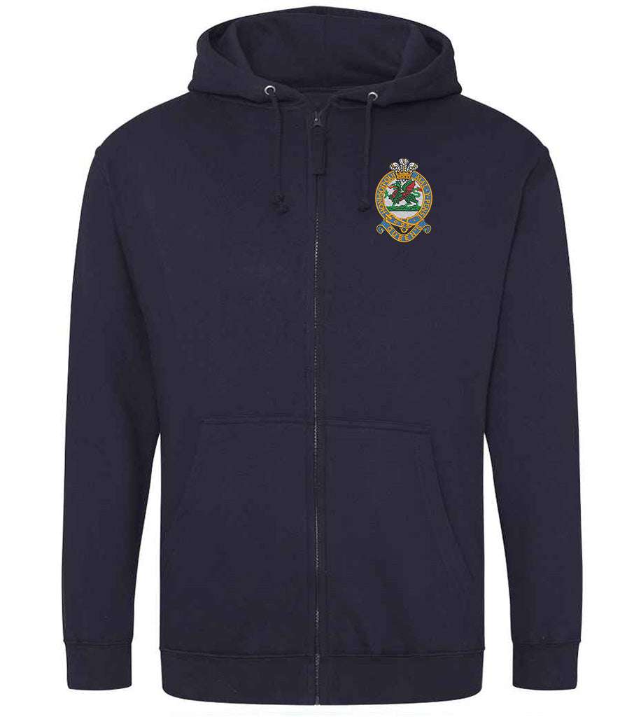 Queens Regiment Zoodie with embroidered emblem on navy hoodie.