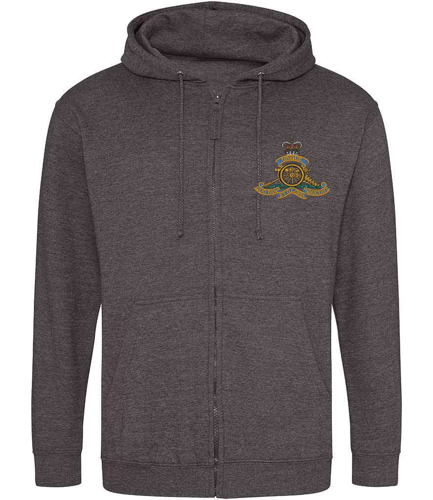 Royal Artillery  Clothing,Royal Artillery  Merchandise, Royal Artillery  Veterans Clothing,Royal Artillery Zipped Hoodie Grey