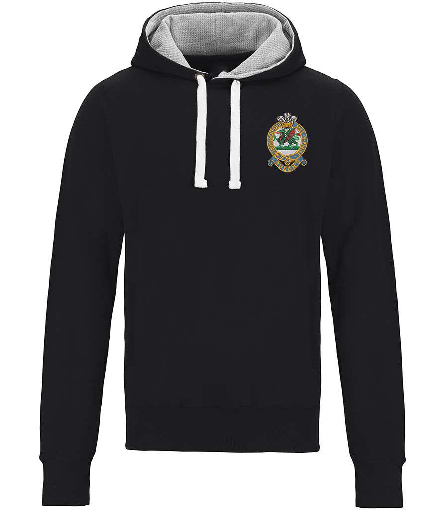 Queens Regiment Chunky Hoodie with emblem, black, double-layered hood, cotton blend.