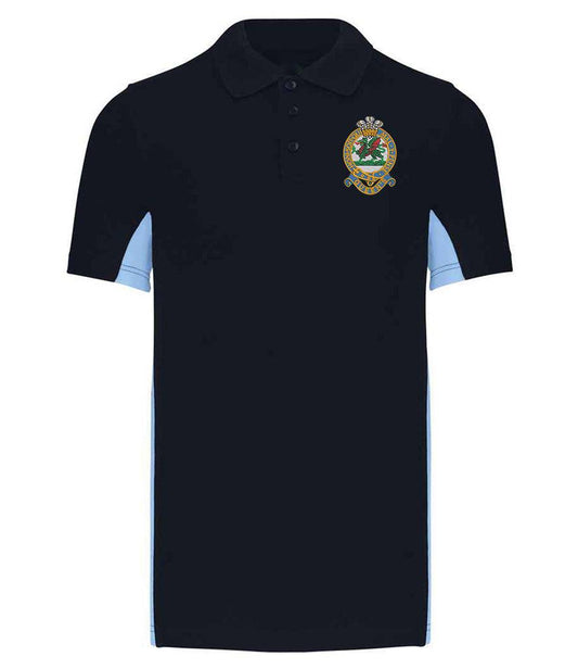 Queens Regiment Bi Colour Polo Shirt, embroidered emblem, 65% polyester 35% cotton, durable, stylish two-tone design.