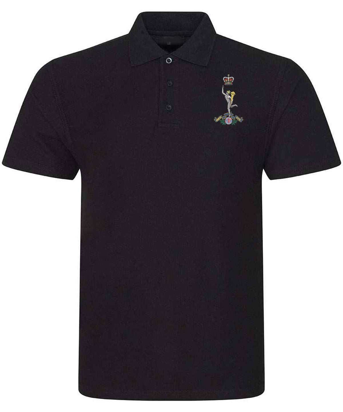 Royal Signals Polo Shirt with embroidered badge, 50% polyester, 50% cotton blend.