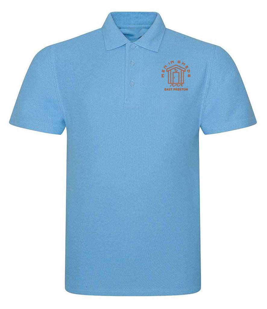 East Preston Men in Sheds Emroidered Polo Shirt Sky