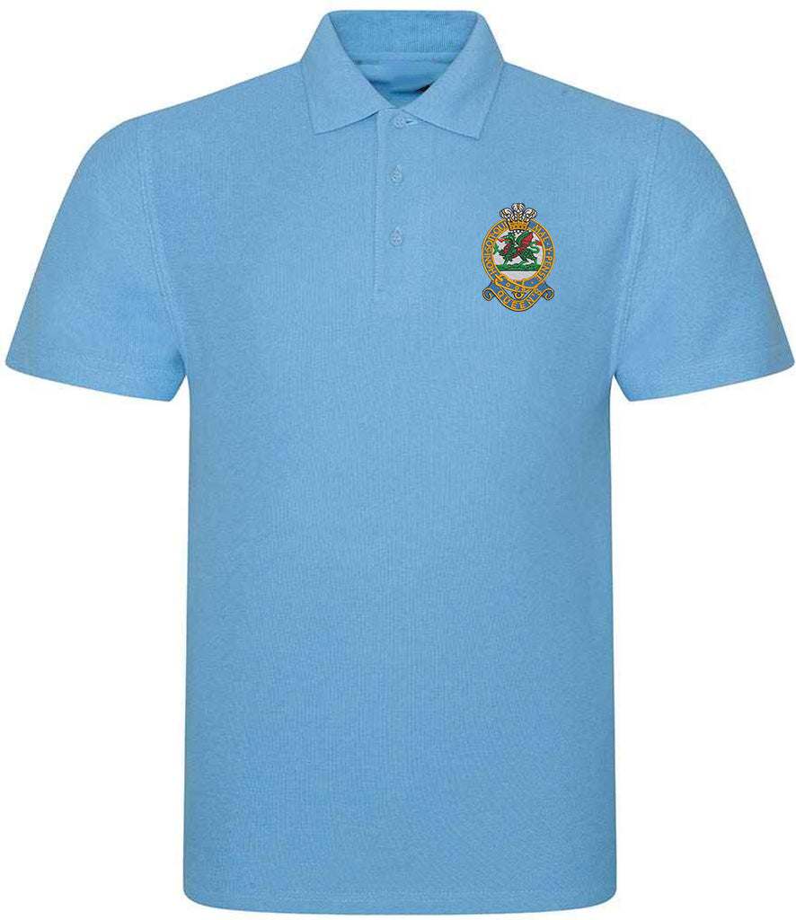 Queens Regiment Polo Shirt with embroidered emblem, 50% polyester, 50% cotton, ribbed collar, 220gsm fabric.