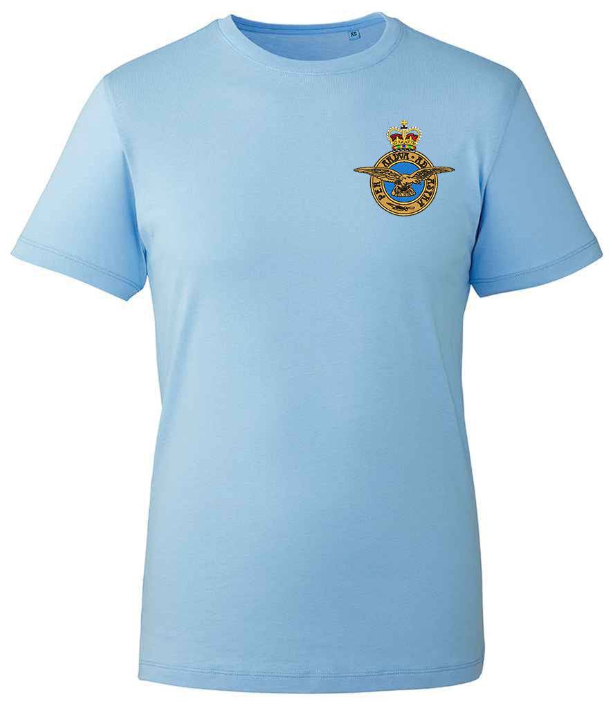 Royal Air Force T-Shirt with embroidered badge, 100% organic cotton, veteran clothing.