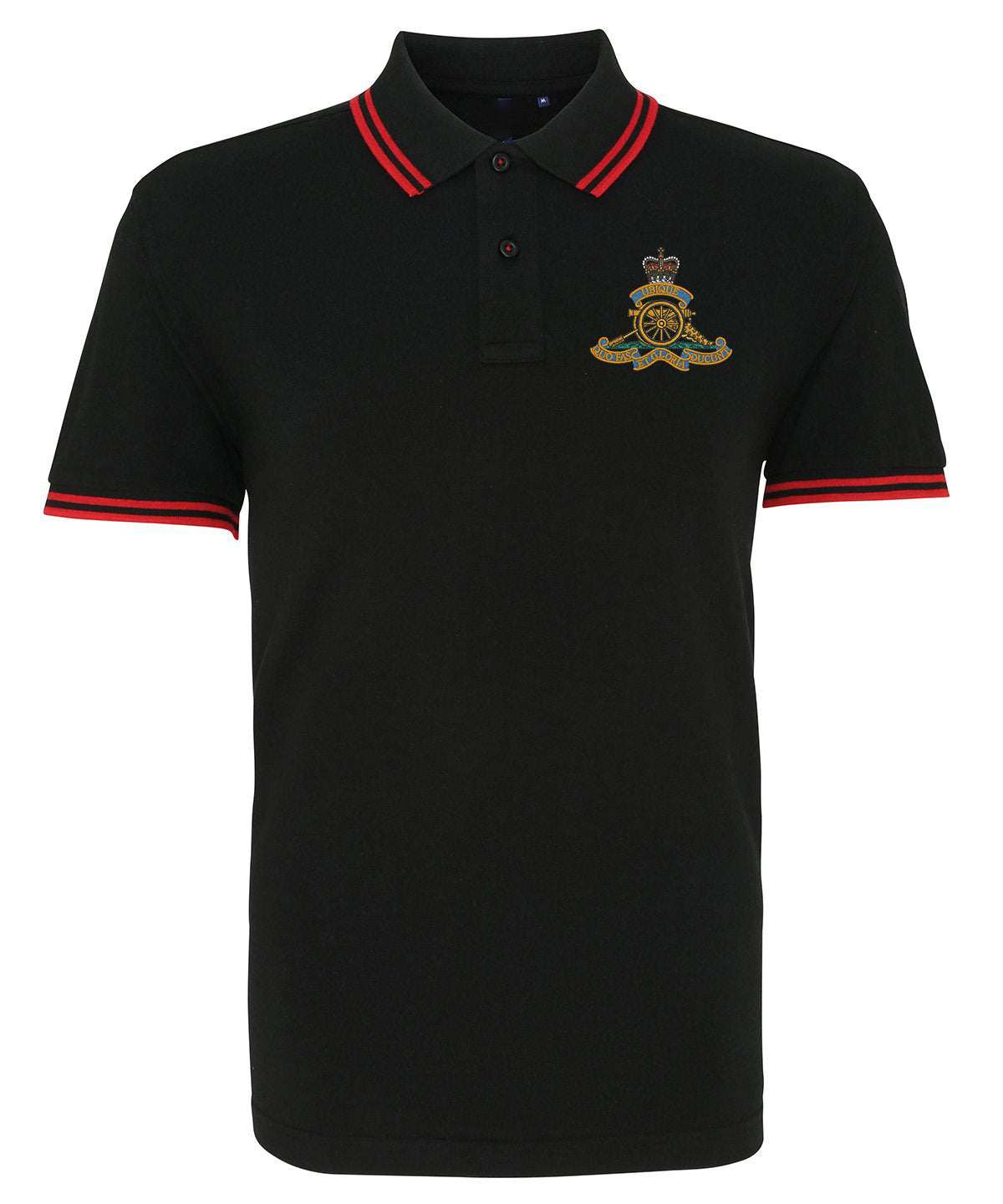 Royal Artillery Tipped Polo Shirt with embroidered badge and ribbed collar for veterans.