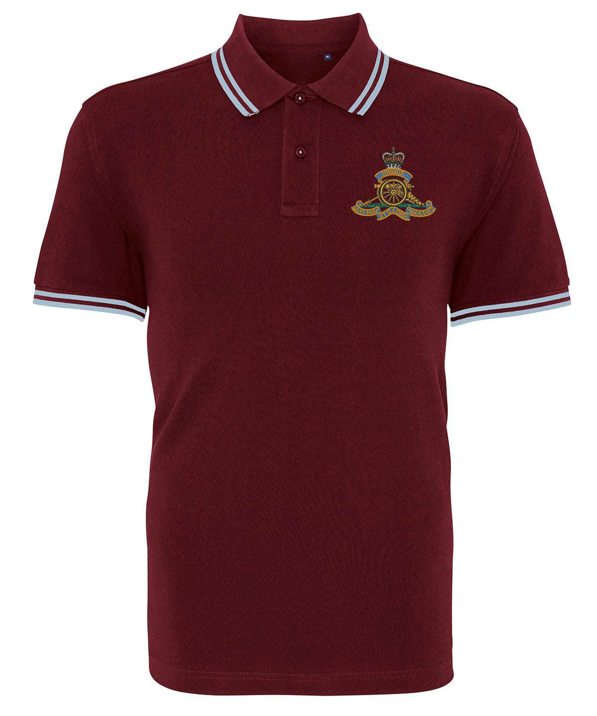 Royal Artillery tipped polo shirt with embroidered badge on chest.