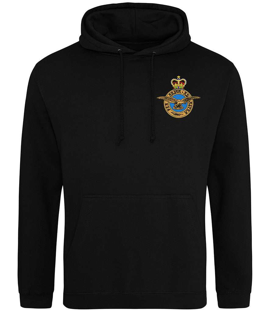 Royal Air Force Hoodie with embroidered RAF badge on chest, made of 80% ringspun cotton and 20% polyester.