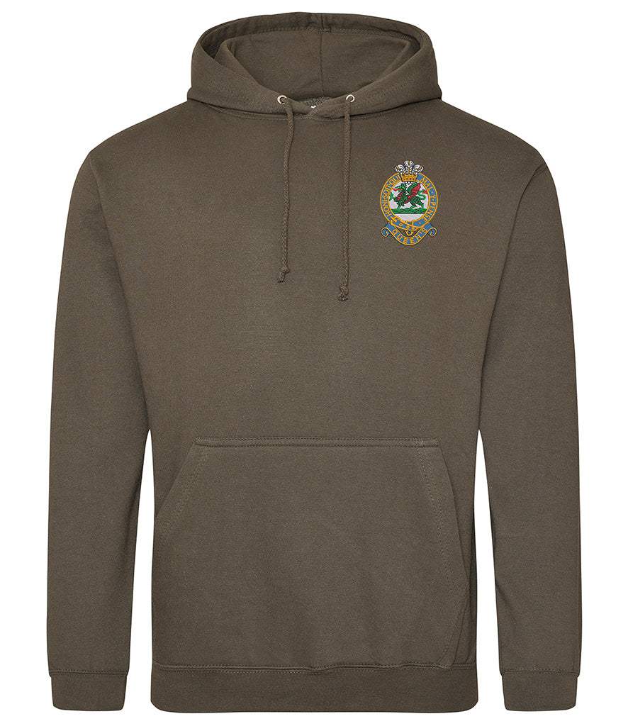 Queens Regiment Hoodie with embroidered emblem, 80% cotton, 20% polyester, durable and comfortable.